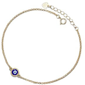 PERIMADE Gold Evil Eye Anklets for Women, Waterproof Solid 925 Sterling Silver Lucky Blue Eye Ankle Bracelet, Gold Plated Adjustable Chain Anklet Bracelet Dainty Beach Jewelry for Her