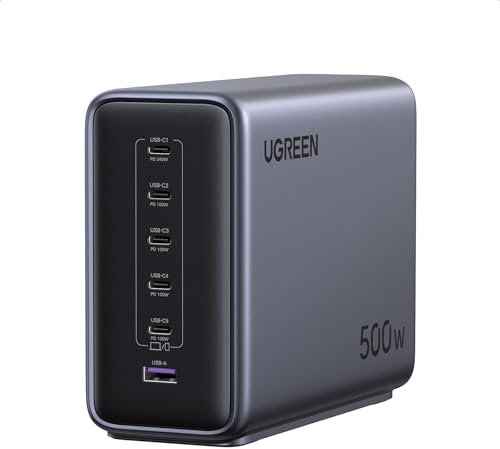 UGREEN Nexode 500W USB C Charger 6-Port GaN Desktop Charger Laptop Charger Fast Charging Station Compatible with MacBook Pro/Air, Dell XPS, iPhone 16/15, iPad Air/Pro, Pixel 9, Galaxy S25, etc