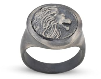Jewellery Pit - Löwen-Siegelring für Herren aus 925 Sterling Silber – Handgemacht, graviert, poliert, im Biker- und Gothic-Stil, Verlobungsring, inklusive Adeau Silber Reinigungstuch (68)