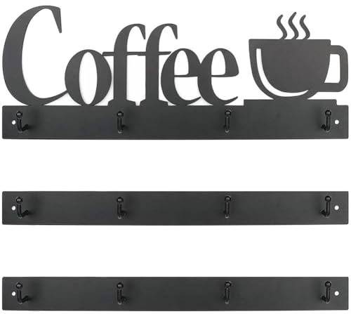 Vobumix Coffee Mug Wall Rack, Tea Cup Hanger for Bar Display, Coffee Cup Holder Wall Mounted with 12 Heavy Duty and Metal Coffee Sign