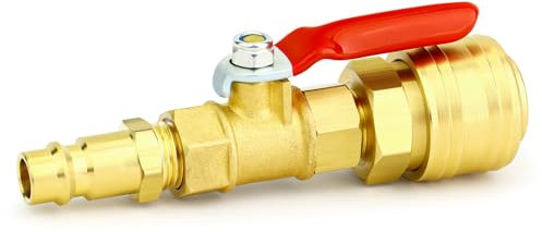 ERGAOBOY 1 Stück Messing Kugelhahn Adapter Kit, 3/8 BSP weiblich und männlich Luftkompressor Absperrventil Schnellverschluss Stecker für Camper Sprinkler Systeme Bewässerung