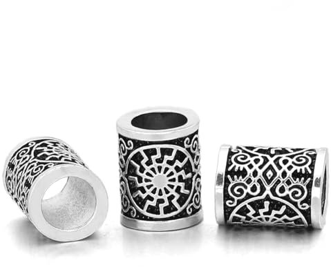 Wuzdy 3 Stück Edelstahl Wikinger Bartperle, Haar Bartperlen Flechten, Innendurchmesser 6 mm, für Haar Flecht Armband Anhänger Halskette Silber DIY Schmuck Haarschmuck, Solar, Vintage Silber