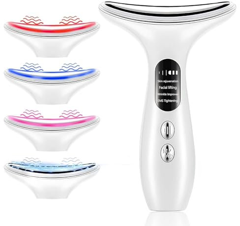 Massaggiatore Viso, 4 Modalità Pulizia Viso, Radiofrequenza Viso a 40-45°C, EMS Massaggio Viso, 4 in 1 Massaggiatore Viso Antirughe,Rassoda il Collo e il Viso Dispositivo di Bellezza Antirughe