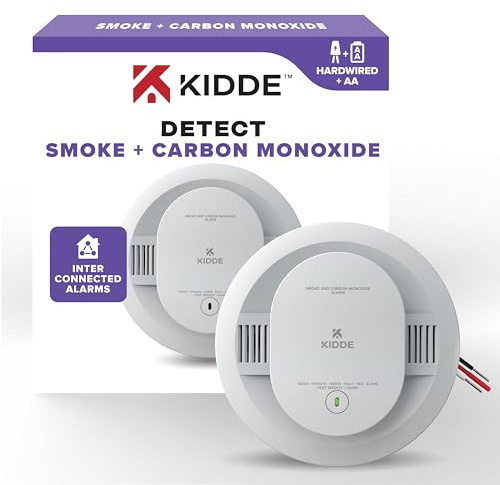 Kidde Hardwired Combination Smoke and Carbon Monoxide Detector with Interconnected Alarm, LED Warning Lights, and AA Backup Battery, 30CUAR