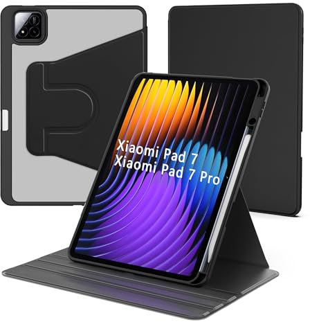 idudao Case for XiaoMi Pad 7 Pro, Rotating Cover with Pen holder Tablet Pad 7/7 Pro 11.2 inch Black