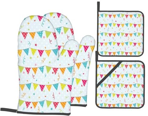 Pilz-Druck, Ofenhandschuhe und Topflappen-Set, bunte magische Elemente, Pilz, Schmetterling, hitzebeständige Handschuhe zum Grillen, Backen, Grillen, Einweihungsgeschenk für das neue Zuhause, mehrfarb