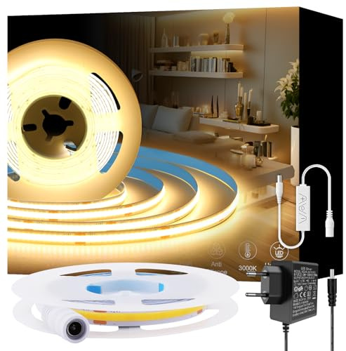 Auting Cob Led Streifen 24V, led strip warmweiss 2m 8mm Breite, LED Beleuchtung dimmbar Super LED-Streifen, LED band lights für Haus, Küche, TV, Wohnzimmer, Spiegel, DIY Dekoration