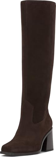 Vince Camuto Stivali alti al ginocchio da donna con tacco impilato, Brownie Camoscio, 35 EU