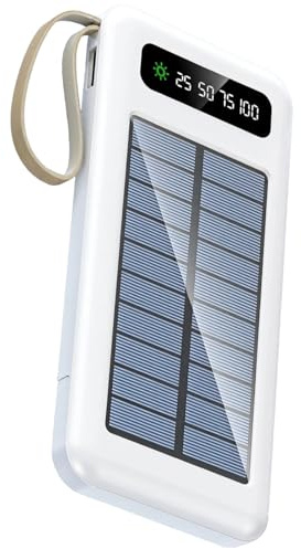 Power Bank a energia solare da 20000 mAh con cavi integrati, porte USB multiple, indicatore LED e torcia elettrica