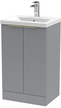 Balterley Vanity Unit with Basin Floor Standing, Soft Close 2 Door with Mid Edge Sink, Bathroom Vanity Units with Basin, Fluted Front Bathroom Sink Cabinet - 510 x 390 x 850mm (Grey)
