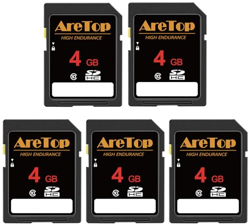 SD Card 4GB 5 Pack, AreTop Class 10 SDHC Memory Cards | 5 Pack 4GB Video Secure Digital Cards for Cameras; with 5 mini cases and 1 SD adapter