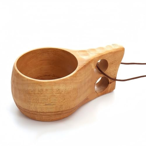 JINYOMFLY Holztasse Holztassen 200ml, Kuksa Holztasse Kaffeetasse aus Holz, Natürlicher Holzbecher Kuksa Tassen Holz Tragbar für Wandern, Camping oder als Geschenk
