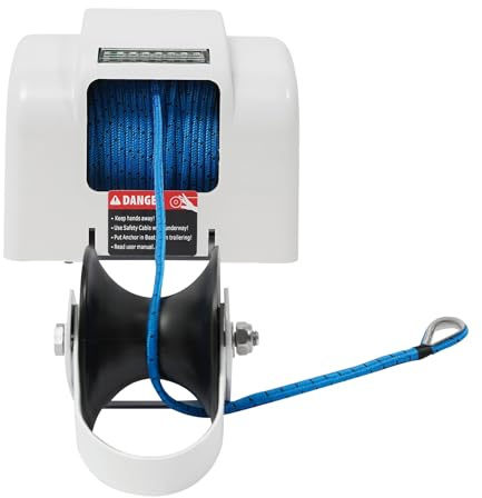 Linanty Verricello elettrico per barche, verricello elettrico da 12 V fino a 20 kg/45 lbs, con corda di ancoraggio da 30 m, telecomando, bianco