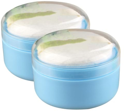 Babypuderquastenbox 2 Stück-pack Blau Kunststoff für Neugeborene | Hygienische Abdeckung, Plüsch Einsatz, für Wickeltisch und Pflege nach Baden, Sanft