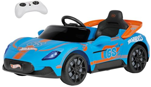 PEG HOT WEELS RC - Elektrisches Auto mit Fernbedienung, Lichtern, Sounds und integrierter Rennstrecke. Geeignet ab 18 Monaten, 12V