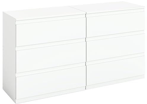 2er Set Komodenschrank für Schlafzimmer 70 cm Breit Kommode Weiß mit 3 Schubladen, Nachtkasten Schubladenkommode Kommode&Sideboard Komoda Weiss für Büro Wohnzimmer Schlafzimmer Flur Möbel(70x40x75CM)