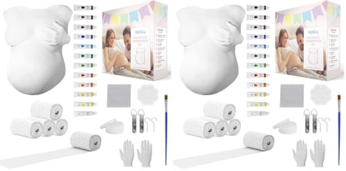 Hipsty Gipsabdruck Babybauch Set mit (23m) Gipsbinden, 12 Acrylfarben & vielem mehr | Der Bauchabdruck erinnert dich noch lange an deine Schwangerschaft | Komplettset (Packung mit 2)