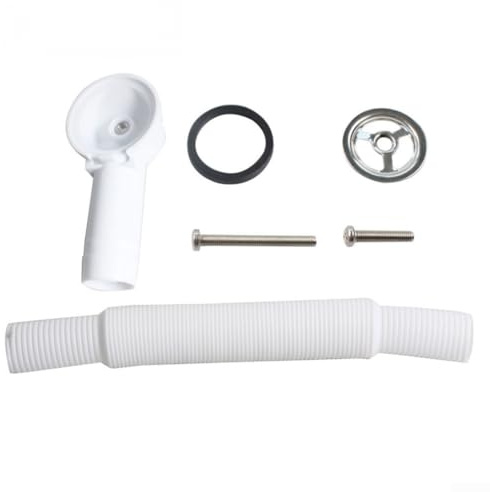 Kit de trop-plein rond pour évier de cuisine à montage latéral avec couvercle de trop-plein en acier inoxydable, tuyau extensible en PVC, 21,5 mm de diamètre, connexion réglable, pièces amovibles pour