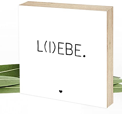 Wunderpixel® Holzbild L(I) EBE - 15x15x2cm zum Hinstellen/Aufhängen, echter Fotodruck mit Spruch auf Holz - schwarz-weißes Wand-Bild Aufsteller zur Dekoration oder Geschenk-Idee - lebe und liebe!