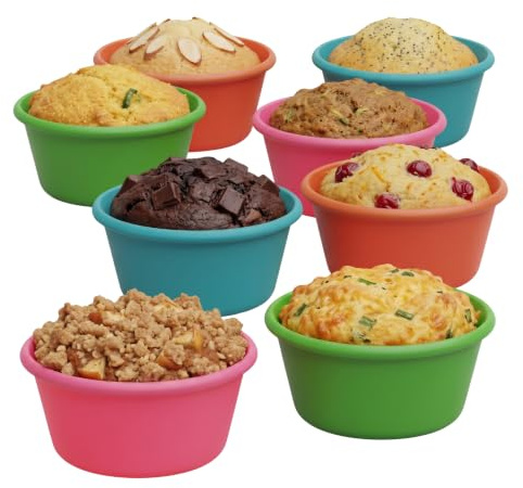 Bakerpan Silicone Reusable Muffin Liners for Baking, Non-Stick, Set of 8 | BPA-Free, 3.5 in Large Cups, Air Fryer Compatible, Dishwasher-Safe, Holds 5oz