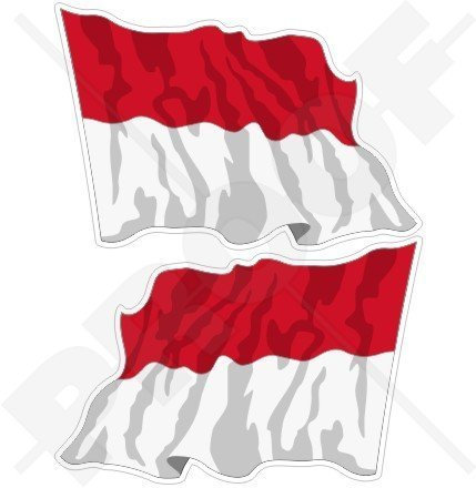 MONACO Wehende Flagge Monte Carlo 120mm Auto & Motorrad Aufkleber, x2 Vinyl Stickers (Links - Rechts)