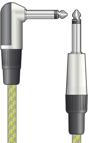 citronic | Classic Retro Braided Guitar Lead | Anti-Tangle Nylon Cover, Right-Angled & Straight Connectors | 6.3mm Mono Jack Plugs | Gray & Gold 3 Metre