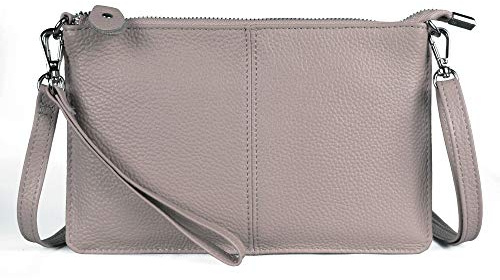 befen Women's Leather Wristlet Mini Crossbody Bag, Crossbody Clutch Purse With Card Slots Small Light Beige Pink
