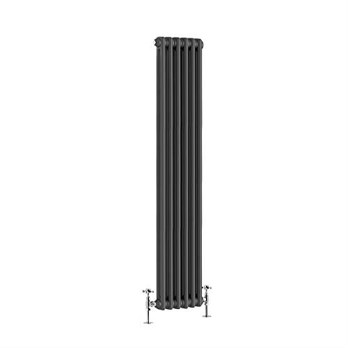 Warmehaus - Radiador vertical tradicional de hierro fundido antracita de doble columna 1500 x 290 mm, perfecto para baños, cocina, sala de estar