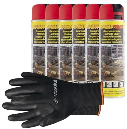 vasalat Markierungsspray Set - Markierspray Neon rot für schnelle und saubere Markierungen, 6 Stück