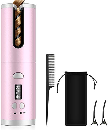 Yovikin Cordless Hair Curler, Automatic Curling Iron (Pink)