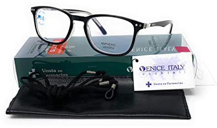 Gafas de lectura con filtro bloqueo de luz azul para gaming, ordenador, móvil. Anti fatiga professional unisex venice (Negro con Blue blocking, 2.50)