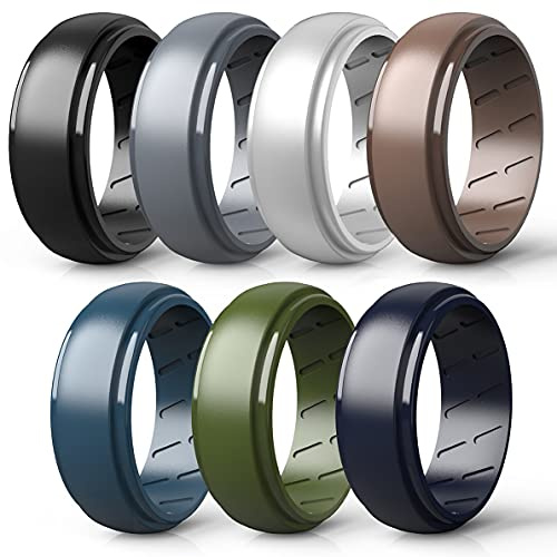 Qinaoco Silikonring für Herren, 8 Ringe für Herren, Silikonbänder – Step-Edge-Gummiring für Sportler Workout, 7(17.3mm)