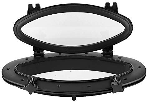 BHDK Marine Oval Deck Hatch Porthole, 400x200mm, Black, Compatible with Boat, Passenger Side, ABS+316 Stainless Steel+Tempered Glass