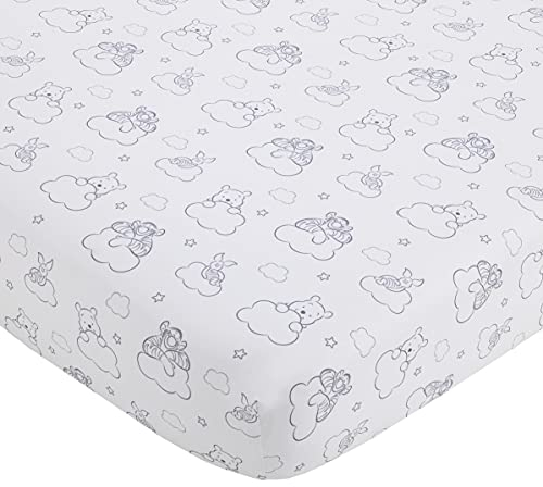 Disney Winnie Puuh Hello Sunshine Spannbetttuch für Kinderbett, Grau und Weiß, 71,1 x 132,2 cm, für Kinderbett, mit Ferkel und Tigger, Grau/Weiß, 1 Stück