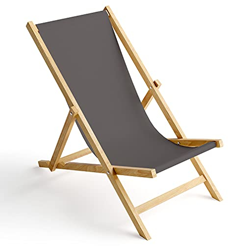 Ferocity Holz-Liegestuhl Klappbar Klappliegestuhl Sonnenliege Strandstuhl Wechselbezug Motiv Grau [119]