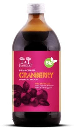 SUCCO DI CRANBERRY BIO Salugea - Mirtillo Rosso Americano - 100% Puro E Biologico - Integratore per le Vie Urinarie e Sistema Immunitario - Flacone in Vetro Scuro Farmaceutico - 500 ml