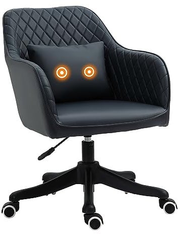 Vinsetto Velvet Office Chair, Desk Chair, Makeup Vanity Chair with Massage Lumbar Pillow and Rolling Wheels for Bedroom and Home, Deep Blue