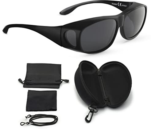 FALINGO Sonnenüberbrille Überzieh Sonnenbrille polarisiert CLASSIC EDITION UV 400 (Schwarz Matt, Grau)