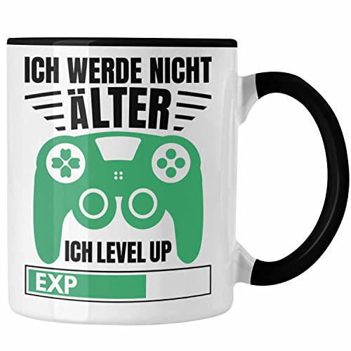 Trendation - Zocker Tasse Geschenk Gamer Geschenkidee Lustiger Spruch Gaming Geburtstag Ich Level Up (Schwarz)