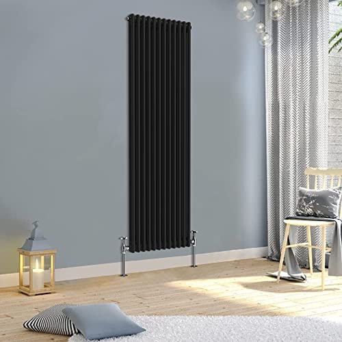 WarmeHaus 1800x560mm Vertical Double Column Black Cast Iron Style Radiator | Traditional Radiators, Central Heating, Bathroom Kitchen Living Room Rad, Designer Wall Mounted Column Radiator