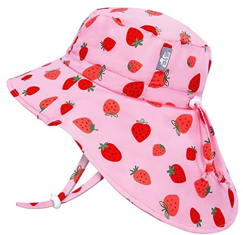 Jan & Jul Schnell Trocknender Kinder Sonnenhut für Mädchen mit UV-Schutz (XL: 5-12 Jahre, Rosa Erdbeere)