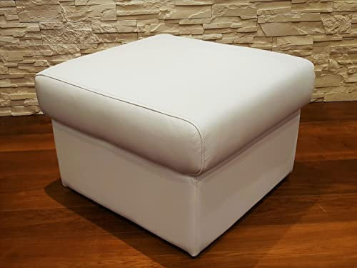 Quattro Meble Weißer Echtleder Hocker aufklappbar mit Stauraum 60x55xH-40 echt Leder Toledo Bianco Sitzhocker Rindsleder Sitzwürfel Fußhocker Polsterhocker Puff