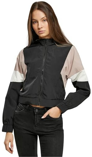Urban Classics Damen Jacke Ladies Short 3-Tone Crinkle Jacket black/duskrose/whitesand 5XL