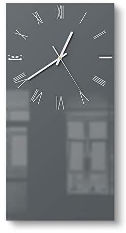 DEQORI Glasuhr | horizontal 30x60 cm | Unifarben - Dunkelgrau | große XXL Design Uhr aus Glas | leise Wanduhr für Wohnzimmer & Küche | Moderne Hingucker Uhr für die Wand
