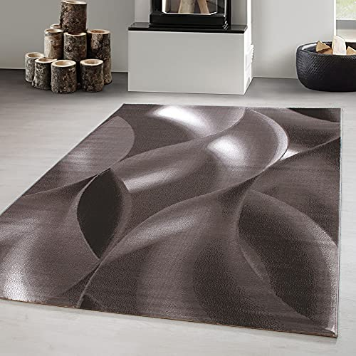 Carpetsale24 Teppich Wohnzimmer Abstrakten Wellen Mustern Braun Meliert 240 x 340 cm - Kurzflor Teppich Schlafzimmer Pflegeleicht und Extra Weich - Teppich für Küche Esszimmer Kinderzimmer Rechteckig