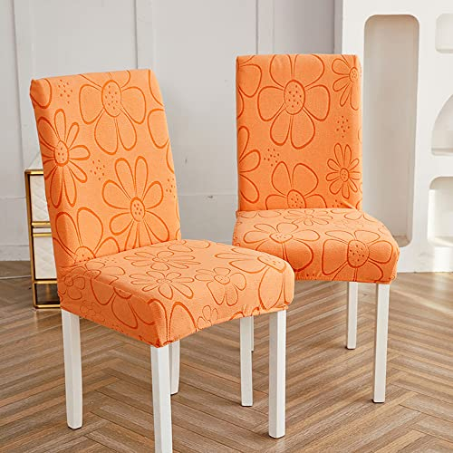 Odot Stuhlhussen Esstisch Mit 2 4 6 Stühlen Set, Blumen Jacquard Stretch Stuhlhussen Hussen Abnehmbarer Waschbarer Stuhlbezug Sesselbezug für Hotel,Bankett,Restaurant,Haus (4er Set,orange)