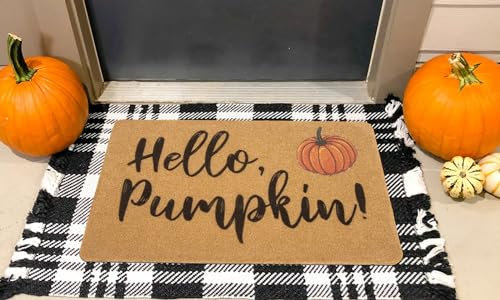 HilyBony Hello-Pumpkin Coir-Doormat for Outdoor-Entrance Halloween-Door-Mat with Non-Slip Backing Home Decor(30 x 17 Inches)
