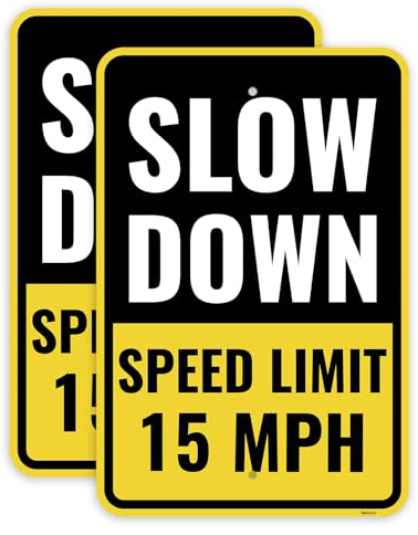 2 Stück 15 km/h Geschwindigkeitsbegrenzungsschild, 45,7 x 30,5 cm – Aluminium – 15 km/h Verlangsamungs-Sicherheitsschilder für Nachbarschaften Straße