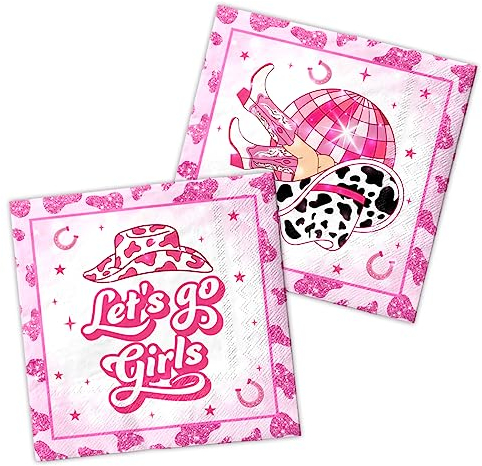 40 Stück Lets Go Girls Servietten - Cowgirl Junggesellinnenabschied Dekorationen Hot Pink Papierservietten Disco Lets Go Girls Themed Western Cowgirl Brautparty Partyzubehör