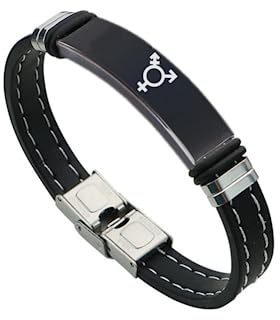 ForeverWill Nicht-binärer Schmuck Weiche Silikon Transgender Symbol Armband Edelstahl Trans Pride Geschlecht Identität Id Armreif Trans Unterstützung Schmuck für Alliierte, 8.26 Zoll